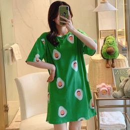 Women's Sleepwear Cartoon Sweet Women Nightdress Korea Nightgowns Female Fashion Summer Avocado Sleep Dress Freeship Nightwear