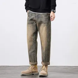 Men's Jeans Gmiixder Autumn/Winter Thickened Yellow Mud Loose Straight American Casual Pants For Winter Baggy Denim