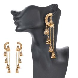 Ethnic Geometry Alloy Long Tassel Earrings Indian Jewelry Women Oxidized Vintage Antique Bell Earrings Kolczyki