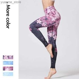 Yoga Outfits Cloud Hide Yoga Pants Womens Flower Waist Sports Legs Girls Tight Push Up Coach Running Trousers Exercise Abdominal Control Y240410