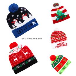 LED Christmas Hats Sweater Knitted Beanie Christmas Santa Light Up Hat Christmas Party Warmer Cap Decora