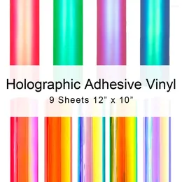 Window Stickers 30x25cm Bundle Holographic Iridescent Adhesive 9 Assorted Colors Works With Cricut For Craft Cups Decoration Easy To