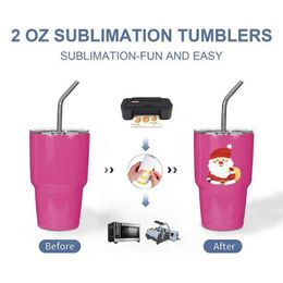 Mugs 1pcs 2 Oz Water Cup Sublimation Tumbler Stainless Steel Vacuum Tumbler Travel Coffee Mug With Lid And Straw Kitchen Accessories 240410