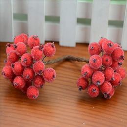 40pcs/80head Double Heads Mini Fake Fruit Artificial Glass Berries Pomegranate Black Bouquet Stamen Christmas Decorative