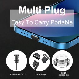 Dust Plug USB Type C Micro Smart Phone Accessories For iPhone 13 Samsung Xiaomi POCO Colourful Metal Anti Dust Charger Dock Plug