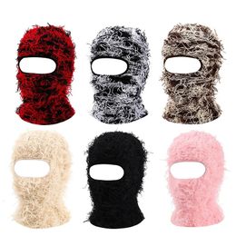 Full Face Cover Ski Mask Hat Balaclava Distressed Knitted Beanie Camouflage Men Women Winter Warm Windproof Bicycle Neck 240401