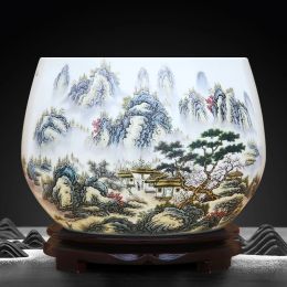 New Chinese Fish Bowls for Centrepieces Green Tree Moutain Ceramic Pot Plant Porcelain Fish Bowl Aquarium Desk Fish Tank Planter