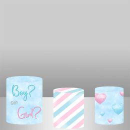 Boy or Girl Round Backdrop Cover Gender Reveal Party Baby Elephant Circle Background Photography Cake Table Cylinder Cover