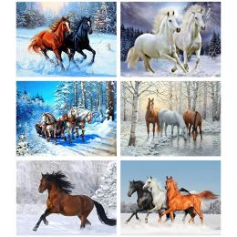 5D Diamond Painting Horse Cross Stitch Animals Mosaic Embroidery Full Set Winter Rhinestone Pictures Home Decoration