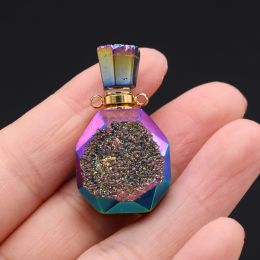 Natural Crystal Cluster Plating Colour Grey Agate Perfume Bottle Essential Oil Fragrance Diffuser Pendant Perfume Bottle Jewellery