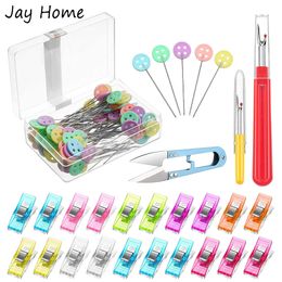 123Pcs Sewing Tools Set Flat Head Sewing Pins Wonder Clips Seam Ripper Thread Remover Scissor Nipper for Stitching Embroidery