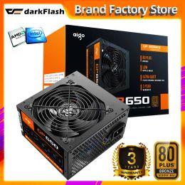 Supplies Aigo gp650 Fonte Rated 650W Power Supply 80plus Bronze PSU PFC Silent Fan ATX 24pin 12V PC Computer Gaming Power Supply For BTC