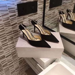 High Version JC Pointed Super High Heels 23 Years Old New Black Slim Heel with Rhinestone Sandals for Women