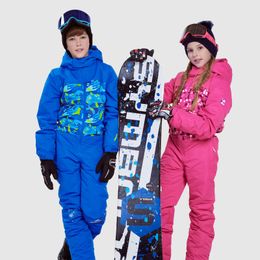 Kids Snowsuits Girl Ski Suit Waterproof Windproof Ski Snowboard Bid Warm Thermal Kid Hooded One-piece Little Children Clothing