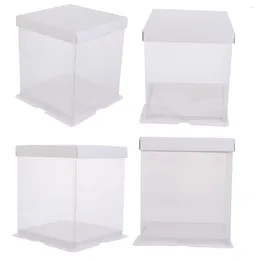 Take Out Containers 4 Pcs Gift Box Packing Clear Container Lid Bakery Food Grade White Card