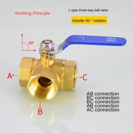 1/2 IN Copper Three Way Ball Valve T Type L Type 1/4IN 3/8IN 3/4 IN 1 IN Inner Wire Valve Switch Water Pipe Heating Joint