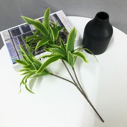 36cm 3 Heads Small Artificial Plants Fake Tree Branch Plastic Bamboo Leaves Palm Foliage Airplant Grass for Room Party Decor