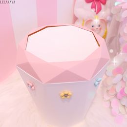 Pink Flower Large Capacity Waste Bin Diamond Shake Cover Home Trash Can Anime Sakura Bedroom Desktop Plastic Cute Garbage Basket