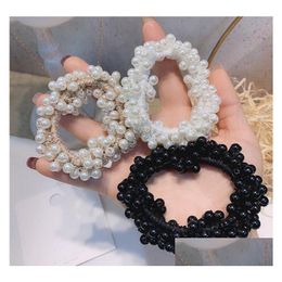 Hair Rubber Bands New Woman Elegant Pearl Ties Beads Girls Scrunchies Ponytail Holders Accessories Soft Elastic Band Drop Delivery Jew Dh1Xk