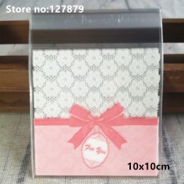 50/100P 10x10cm Bow-Knot Gifts Bags Wedding Cookie Packaging Self-Adhesive Plastic Bags For Biscuits Birthday Candy Cake Package