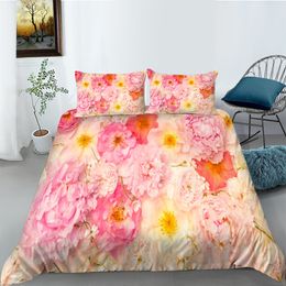 Floral Duvet Cover Set King/Queen Size,light Pink Rose Print Comforter Cover for Women Girls,Flower Theme Soft Quilt Cover,Beige