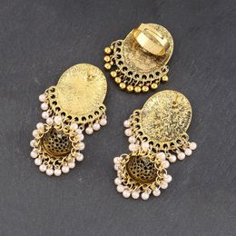 Retro Bohemian Ethnic Pendant Earrings/Ring Set For Women Turkish Egypt Tribe Pearl Tassel Flower Carved Indian Earrings Jewelry