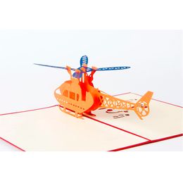 1pcs Laser Cut Helicopter 3D Paper Pop Up Anime Vintage Birthday Greeting Cards Gifts Wishes Postcards Crafts with Envelope Gift