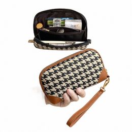 new Houndstooth Women's Lg Style Canvas Zipper Wallet Large Capacity Handbag Korean Fi Car Key Bag Card Bag Coin Purse Z1go#