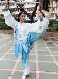 women embroidery phoenix customizedgradient taiji suits veil wushu martial arts clothing Tai chi uniforms 3pcs/set blue/orange