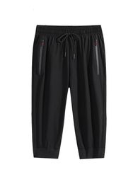 Plus Size 8XL Big Summer ice silk casual 34 Length Trousers Male Bermuda Board Quick Drying Beach Black Mens Long Shorts 240410
