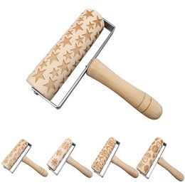 Christmas Embossing Wood Rolling Pin Embossing Cake Dough Roller DIY Kitchen Baking Tool For Household Baking Accessories