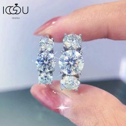 Band Rings IOGOU Real 2-4ctw Mosilicon Ring D Colour Round 3 Stone Wedding Engagement Promise Ring 925 Silver Certified Jewellery J240410
