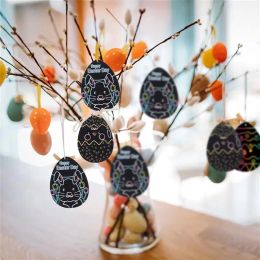 14/28pcs Easter Egg Pendant Ornaments Scratch Off Cards Easter Crafts Kit Funny Children DIY Colorful Scratch Painted Egg Gift