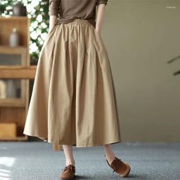 Skirts A-line Solid Color Literary Large Skirt Elegant Long Summer Woman 2024 Preppy Style Japanese Fashion Women Clothing Y2k