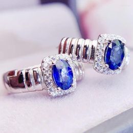 Hoop Earrings Natural Real Blue Sapphire Earring Oval Style 925 Sterling Silver 0.6ct 2pcs Gemstone Fine Jewelry For Men Women L24192