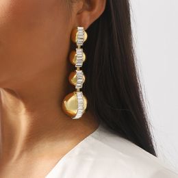 New Design Zircon Ball Earrings Exaggerated Design Trendy Cool Punk Fashion Mirror long Earring PH-016