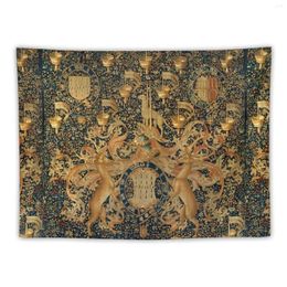 Tapestries Gold Navy Blue Antique Heraldic Tapestry Tapestrys Korean Room Decor