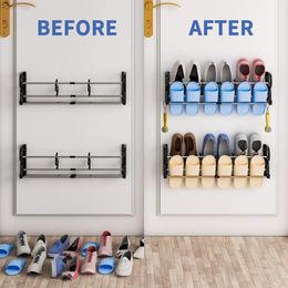 New 2-Pack over the Door Shoe Rack, Wall Hanging Door Shoe Rack Organizer, Adhesive Shoe Organiser Wall Mounted with S-Shape