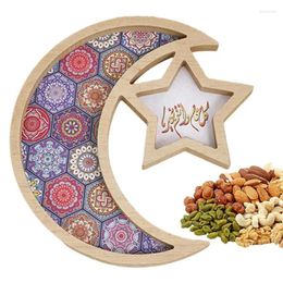 Party Decoration Eid Dessert Tray Wooden Moon Star Snack Plate Al-Fitr Candy Sweets Cookies For Pastries Nuts Festival Decor