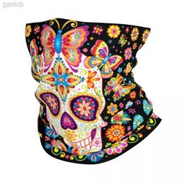 Fashion Face Masks Neck Gaiter Mexican Flowers Sugar Skull Winter Headband Neck Warmer Hiking Camping Tube Scarf Halloween Day Of The Dead Face Bandana Gaiter 240410