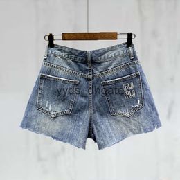 Mivmiv shorts womens Early fashion spring letter embroidery distressed washed denim Shorts designer pants women blue A-line hot Pants 0VBS