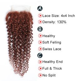 Auburn Brown Brazilian Kinky Curly Human Hair Bundles With Closure 4x4 SOKU Honey Blonde Human Hair Weave Bundles Remy Hair