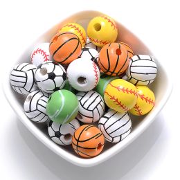 10pcs 16Mm Mix Round Ball Beads Basketball Baseball Tennis Beads DIY Making Sport Jewelry Bracelet Necklace Supplies