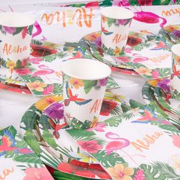 Summer Hawaii Party Disposable Tableware Sets Flamingo Palm Leaf Hawaiian Birthday Party Supplies Tropical Wedding Decorations