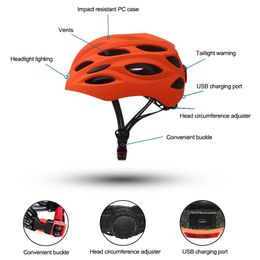 LED Lamp Cycling Bicycle Helmet Smart Men Women kids Bike LED Light Cap w/ Headlight Taillight for Scooter motorcycle Cycling