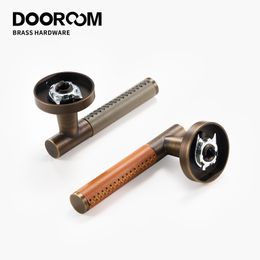 Dooroom Brass Leather Door Lock Set Modern Italian Style Interior Bedroom Bathroom Double Wood Door Lever Set Dummy Handle