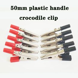 Crocodile Clip 10pcs/lot Crocodile clip 50mm Plastic Handle Test Probe Metal Alligator Clips Connector Socket battery Plug
