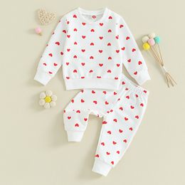 Toddler Baby Girl Valentine s Day Outfit Long Sleeve Heart Print Crewneck Sweatshirt Top Pants 2Pcs Set