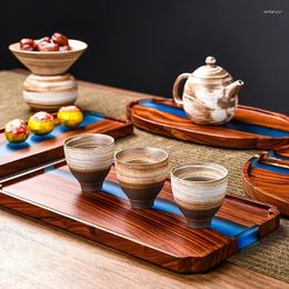 Tea Trays 20/25/30/45CM Wooden Tray High-grade Epoxy Resin Retro Table Household Small Dry Bubble Snack