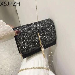 Evening Bags 2024 Fashion Women Bag Ins Internet Celebrities Tassel Chain Shoulder Girl Pu Material Black Green Red Sequin Star a0362